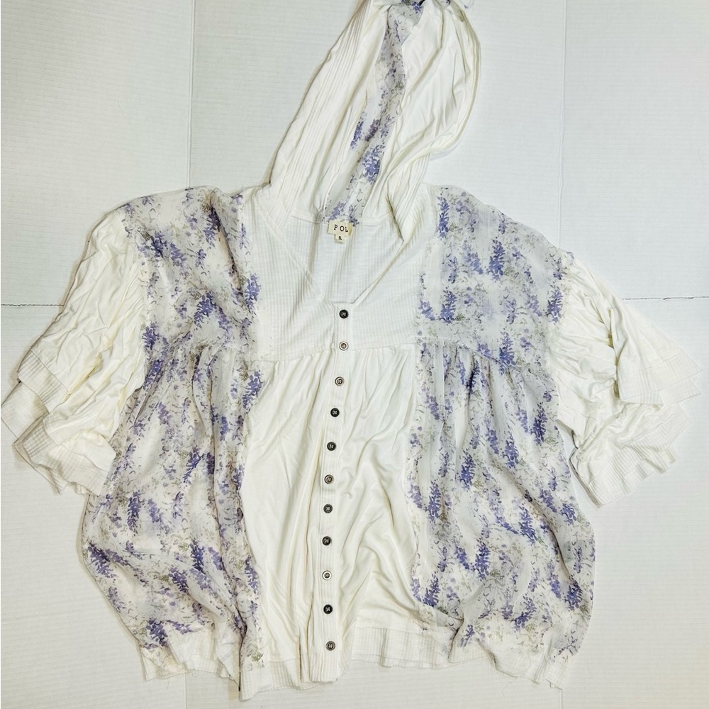 Floral Button-Up Hooded Top